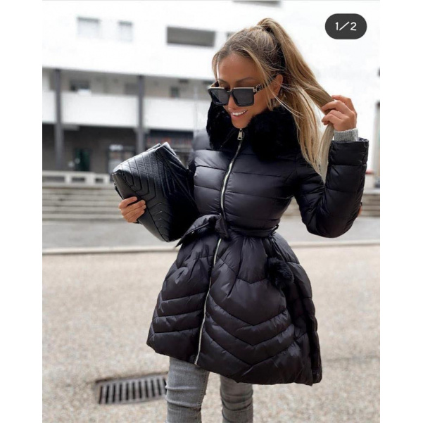 Perfektní zimní bunda s kožíškem- black