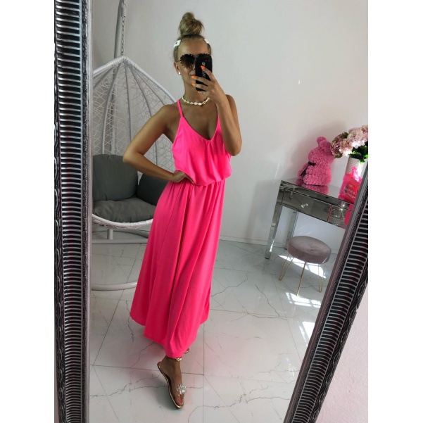 Long šaty Misy neon růžové