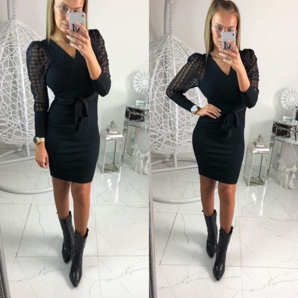 Slim šaty s krajkou - černé 