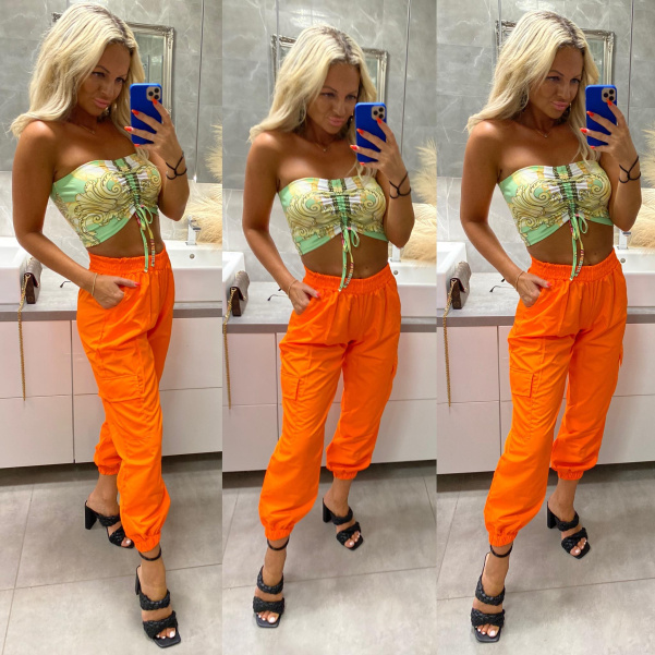 Neonové kalhoty s kapsami - oranžová