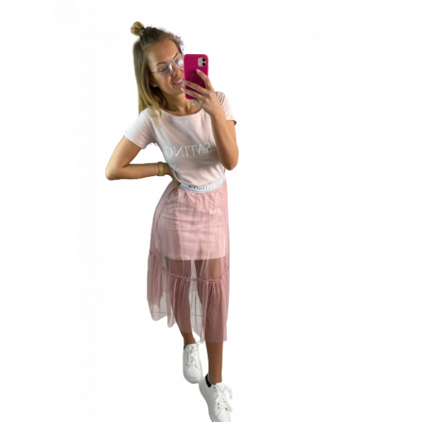 Komplet s tylovou sukní 2v1 - růžové