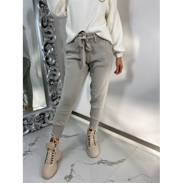 Dokonalé svetříkové kalhoty s vázaním - grey