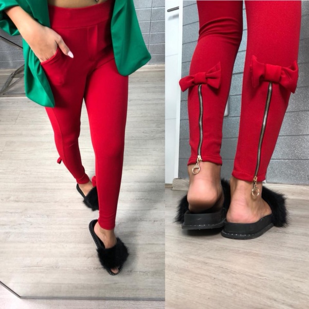 Úžasné slim legíno-kalhoty s mašlí-RED
