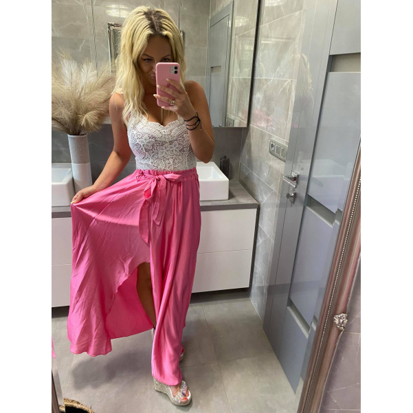 Luxusní saténová sukně růžová