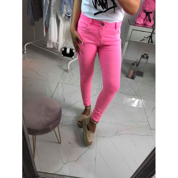 Neon jeansy růžové