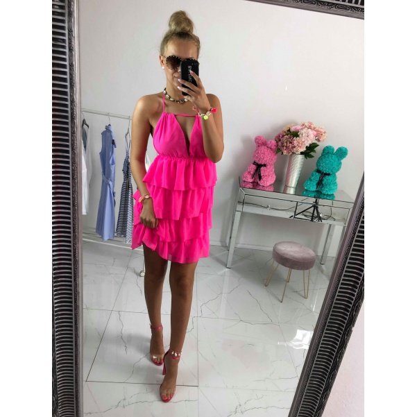Nádherné volánkové šaty neon růžové