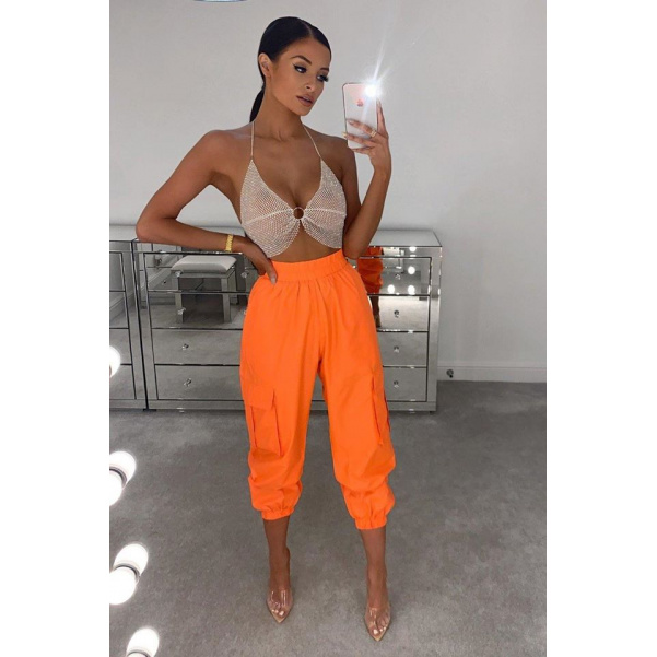Super stylové kalhoty - neon oranžové 
