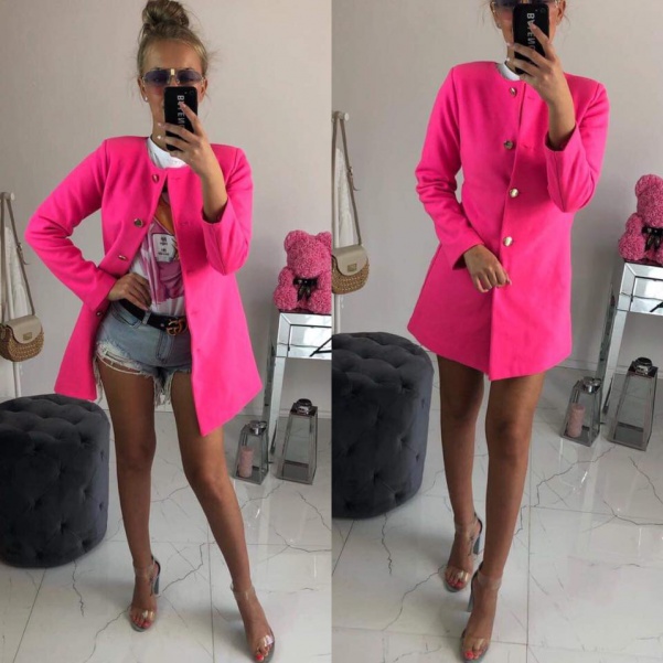Luxusní jarní kabátek - neon růžová