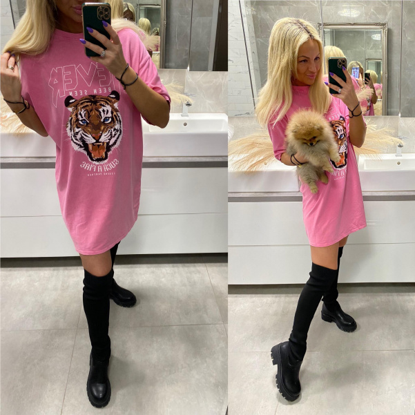 Long tričko Tiger růžové