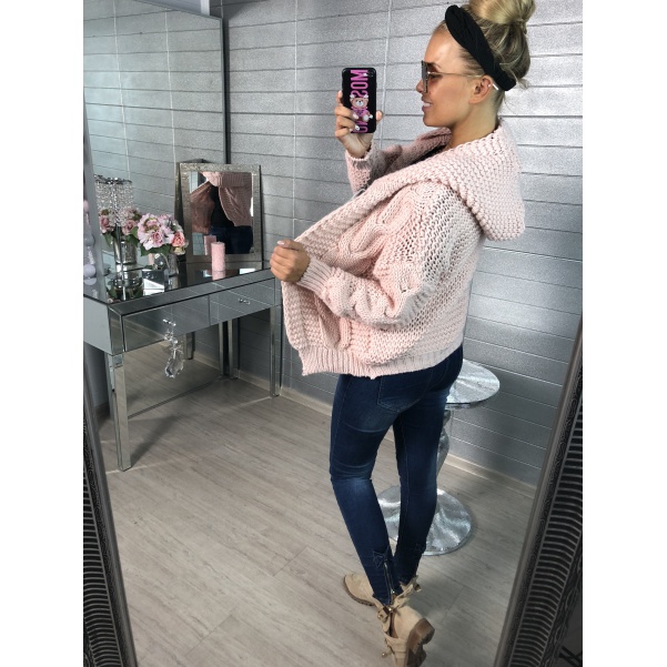 Luxusní svetřík s kapucí růžový
