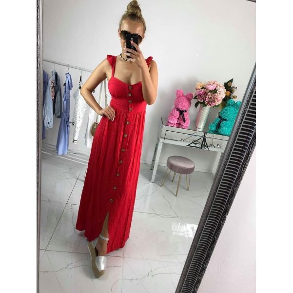 Long šaty s knoflíky červené