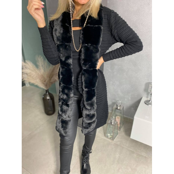 Luxusní kvalitní svetrový kabátek s krásnou bochánkovou kožešinkou- Black