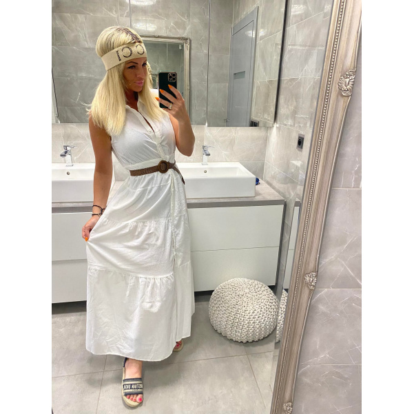 Bíle šaty s páskem - Lora
