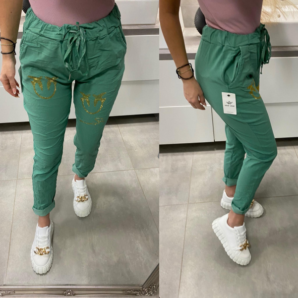 Kalhoty s kamínky PINKI zelená