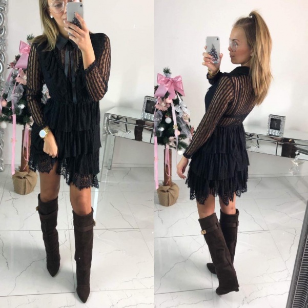 Černé krajkové šaty s límečkem 