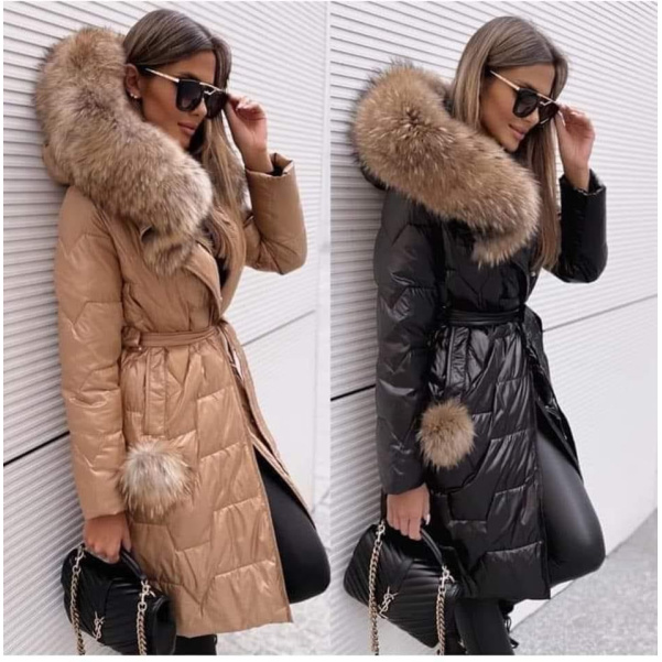 Luxusní delší kabátek s pravou kožešinou  black/beige