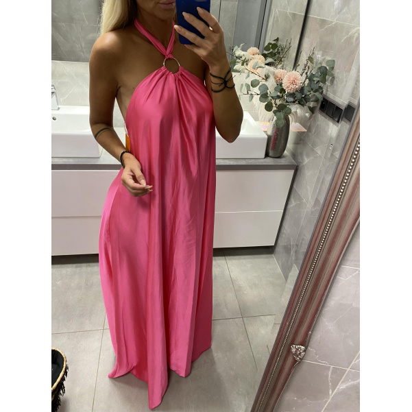 Saténové dlouhé šaty - Pink