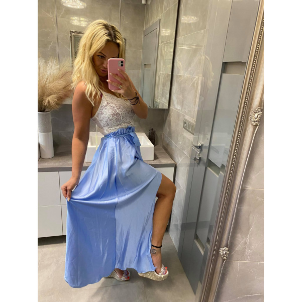 Luxusní saténová sukně modrá 