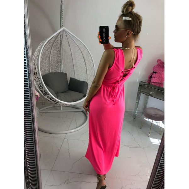 Super šaty s vázáním neon růžové