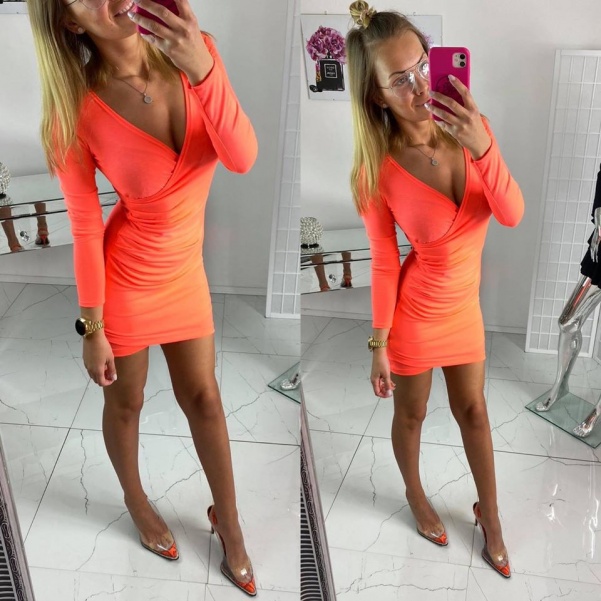 TOP nařasené šaty - neon oranžové