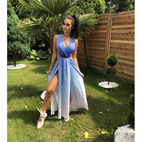 Melírované lehounké Maxi šaty - modrá