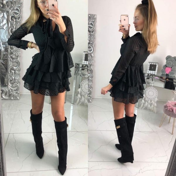 Volánkové šaty Miss - černé 