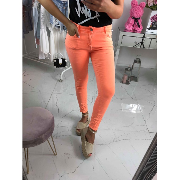 Neon jeansy oranžové