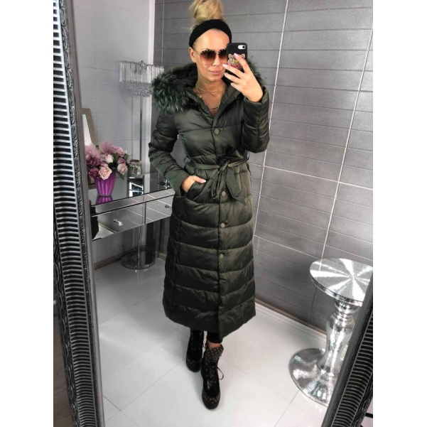 Luxusní zimní kabátek - long khaki